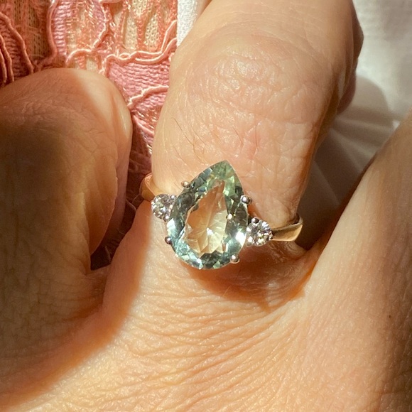 Solid 750 gold / 18K Natural Aquamarine and Diamond Ring size 6.25 - Picture 10 of 10